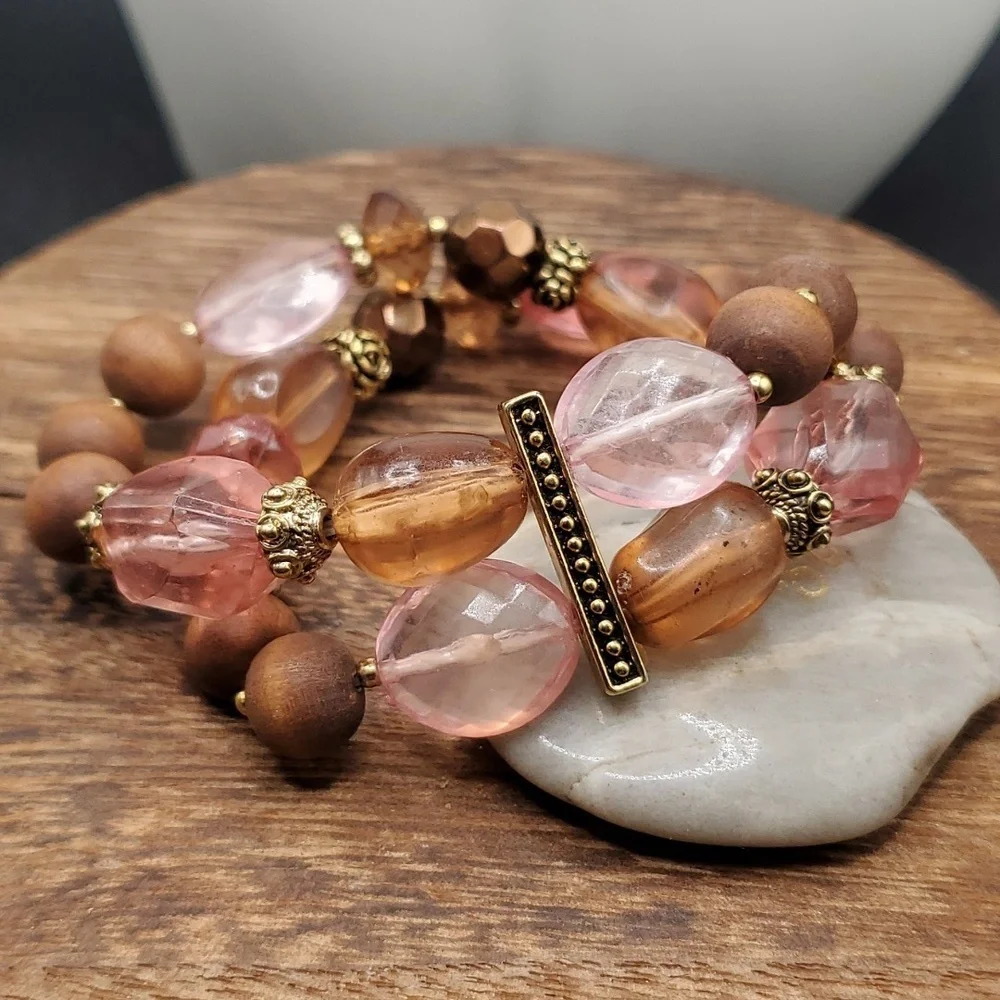 B2908 pink quartz (faux) double layer bracelet